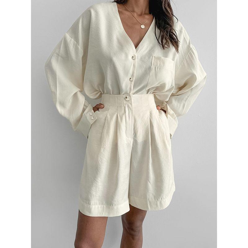 European and American Women Set Street Leisure Two-piece Set Long sleeve Shorts Set Home Wear Light Spring and Summer 2025