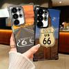 America Route 66 Plating Phone Case For Samsung Galaxy S24 S25 FE S26 Edge S23 Ultra S22 S21 Plus S20 Anti-Fall Airabag Cover