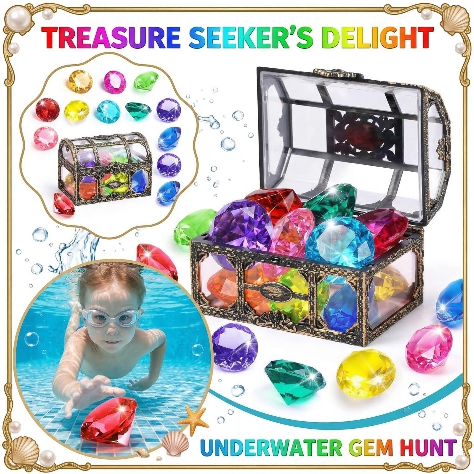 Children s Diving Acrylic Simulation Diamond Treasure Chest Swimming Pool Underwater Treasure Set One Size