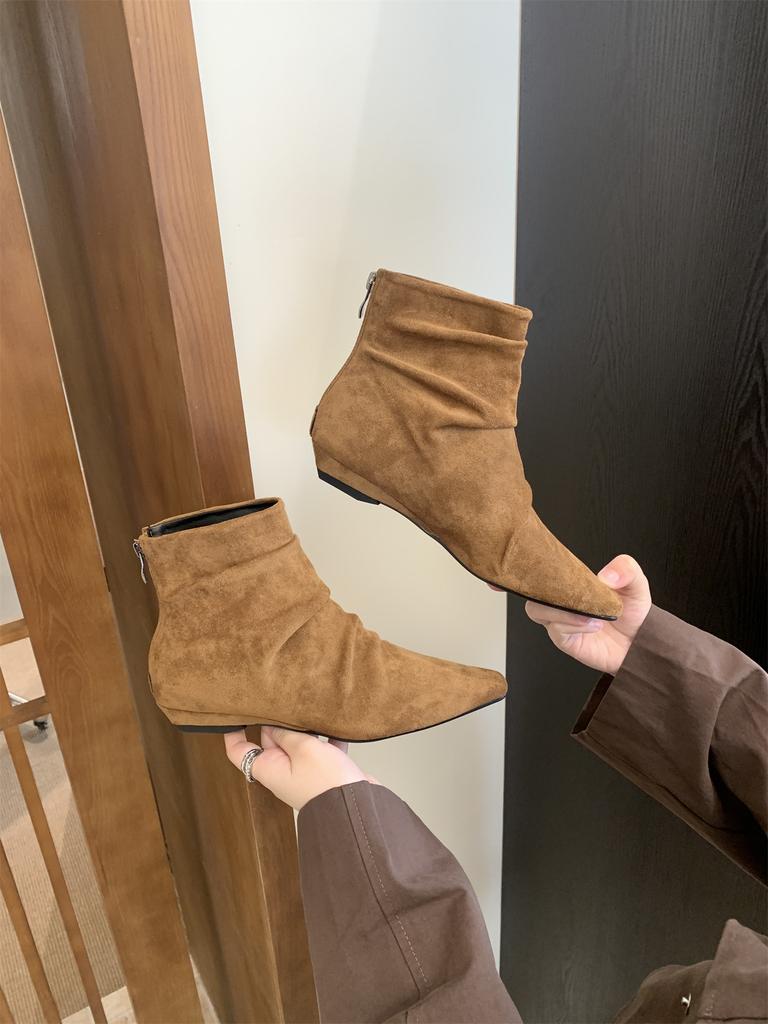 Thick heel pointed head suede brown thin boots short boots women's boots 2025 new spring and autumn single boots French small ankle boots