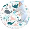 Cute Sea Animal Print Round Rug Blue Pink Whale Octopus for Baby Play Area