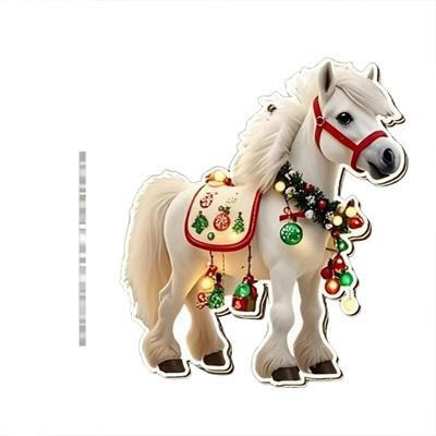 2D Flat Christmas Hanging Pendant Ebony Horse Majesty Acrylic Car Horse Pendant Car Rearview Mirror Pendant Navidad Decor
