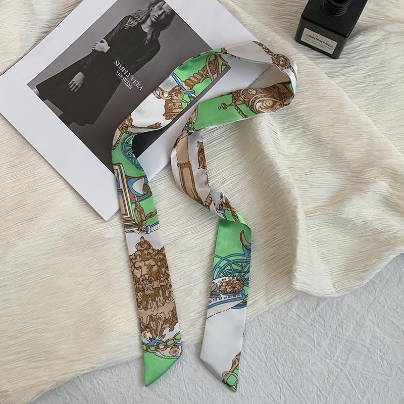 Long silk scarf, new thin and narrow decorative scarf, multi-purpose headscarf, headband, hair tie, bag streamer, gift box strap.