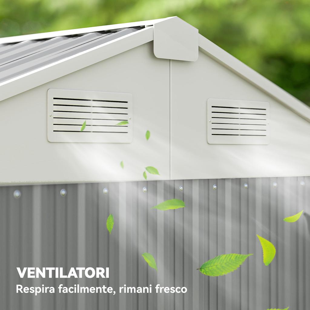 Tall Steel Garden Shed 3.51m² with Air Vents and Lockable Door, 209x177x236 Cm, Silver