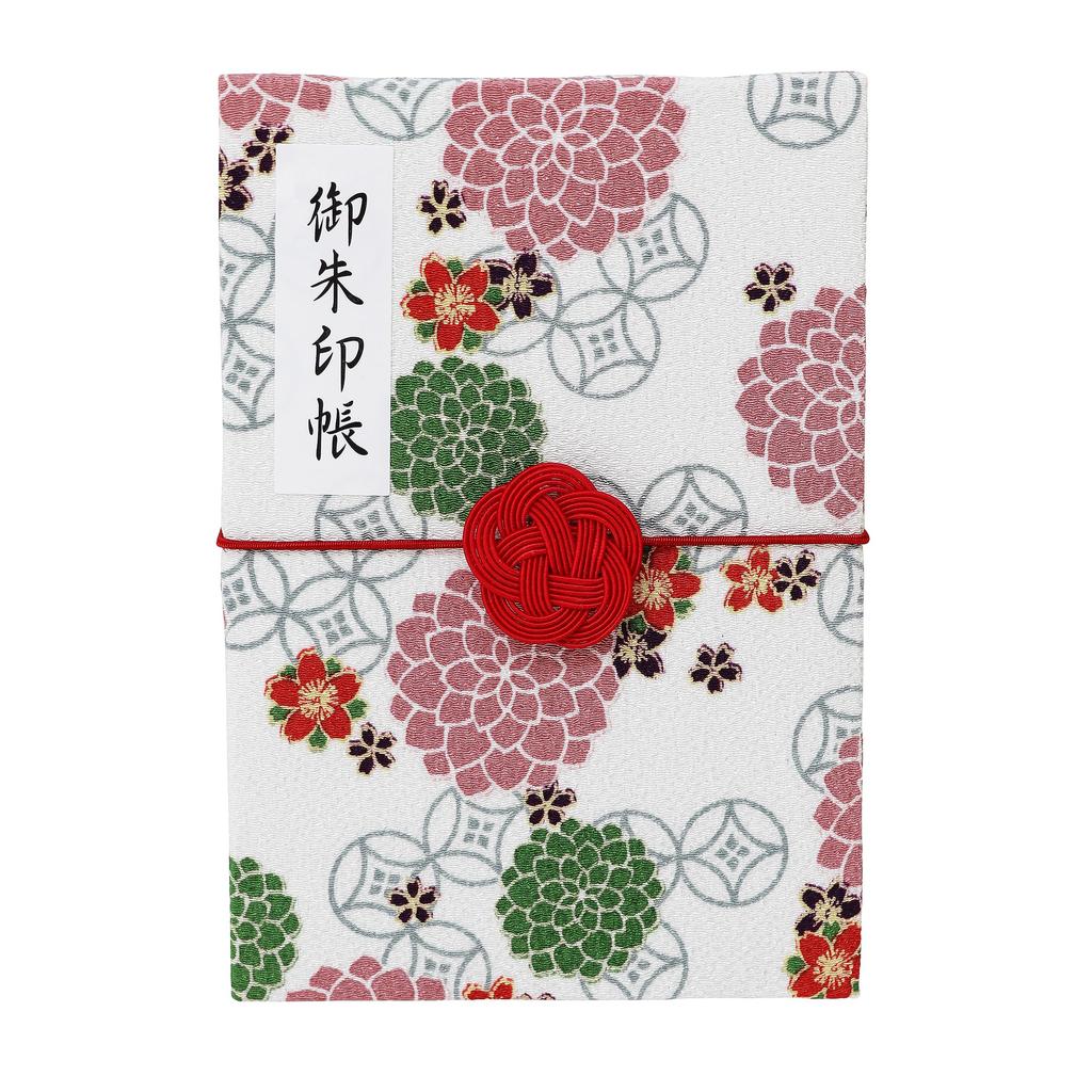 Cute Goshuincho Stamp with Mizuhiki Rubber Double Japanese Chirimen Temple Stamp Collection Book 16cm Shippo Chrysanthemum (Temple Book) Band, Page,