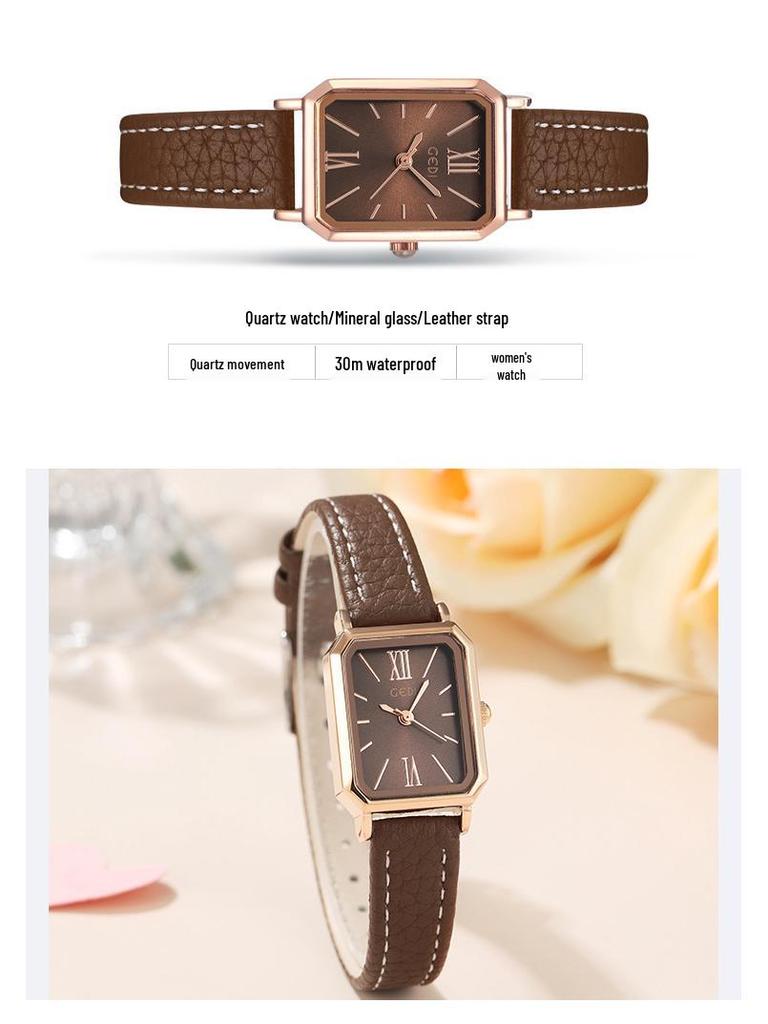 Gedi Minimalist Rectangular Women’s Watch – Retro Korean Style Quartz for Students