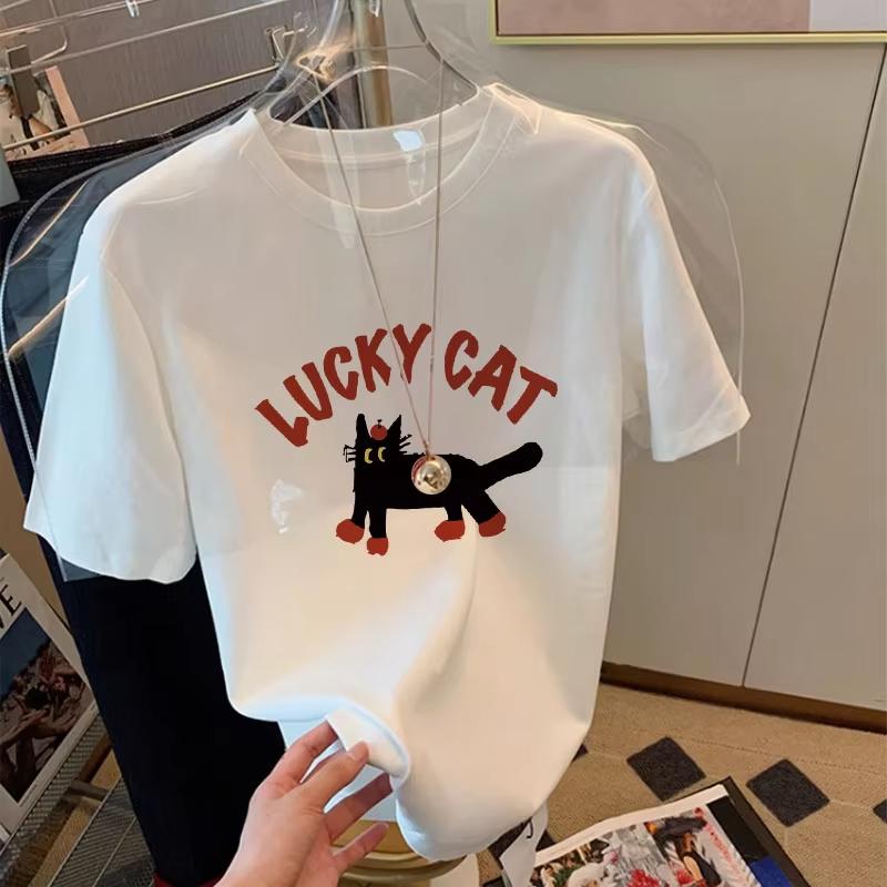 Summer White T Shirts New Trendy Women's Streetwear Unique Small Top Korean Loose Round Neck Casual Tops