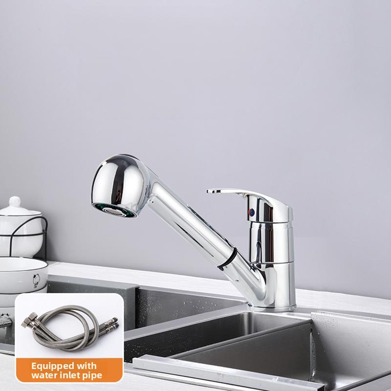 

Pull-Down Kitchen Faucet with Dual Hot/Cold Water - Extendable Sprayer Sink Tap for Dishwashing and Food Preparation серебряный