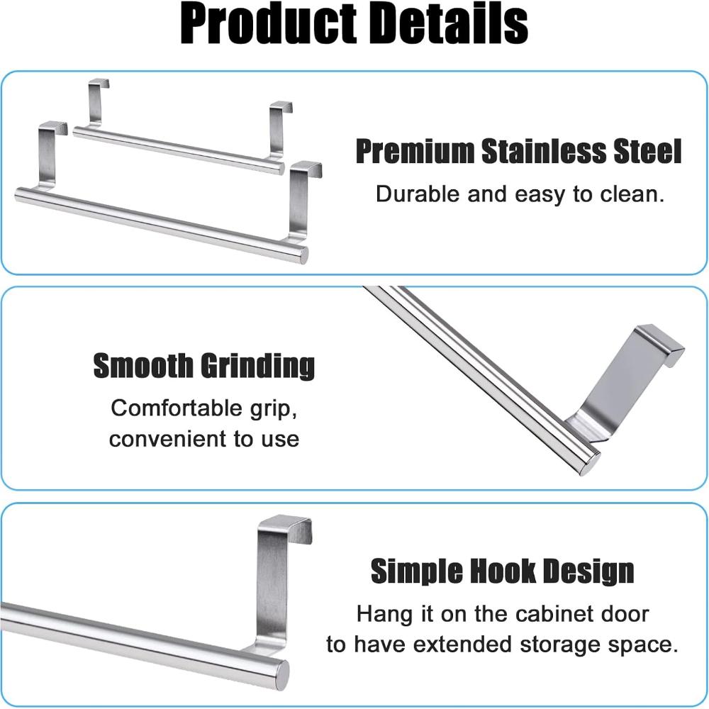 Cabinet Door Towel Bar, Dish Towel Rack for Cabinet, Stainless Steel Kitchen Towel Holder, Over The Door Hand Towel Hanger for Kitchen Bathroom