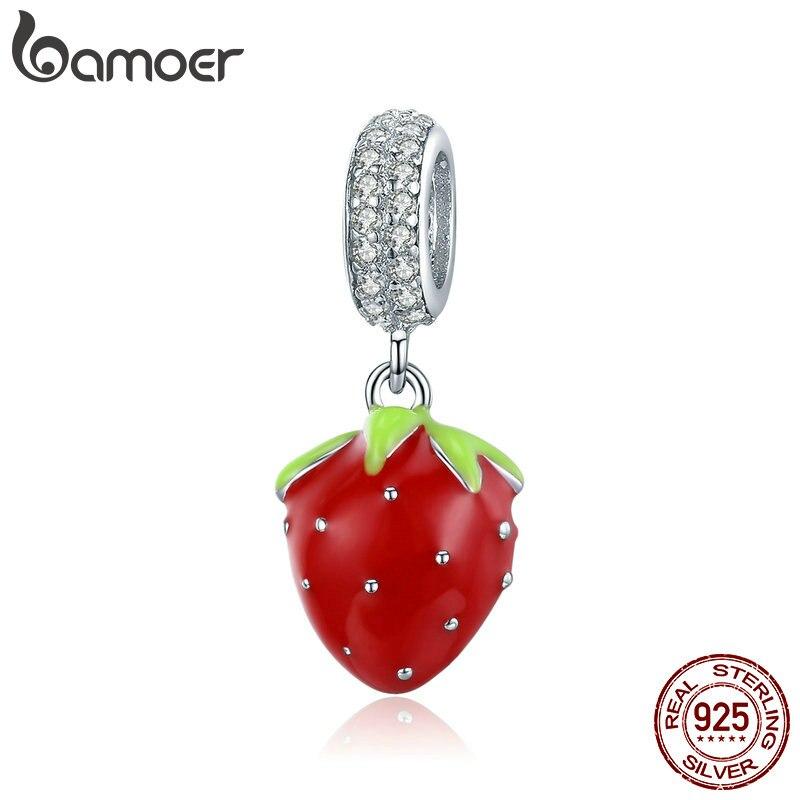 

Подвеска с красной эмалью и клубникой, подходит для оригинального серебряного браслета или ожерелья, ювелирные изделия из стерлингового серебра 925 пробы Scc1537