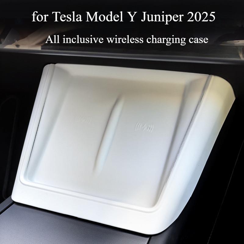 Car Central Control Wireless Charging Pad for Tesla Model Y Juniper 2025 Anti-Skid Silicone Cover Mat Auto Interior Accessories