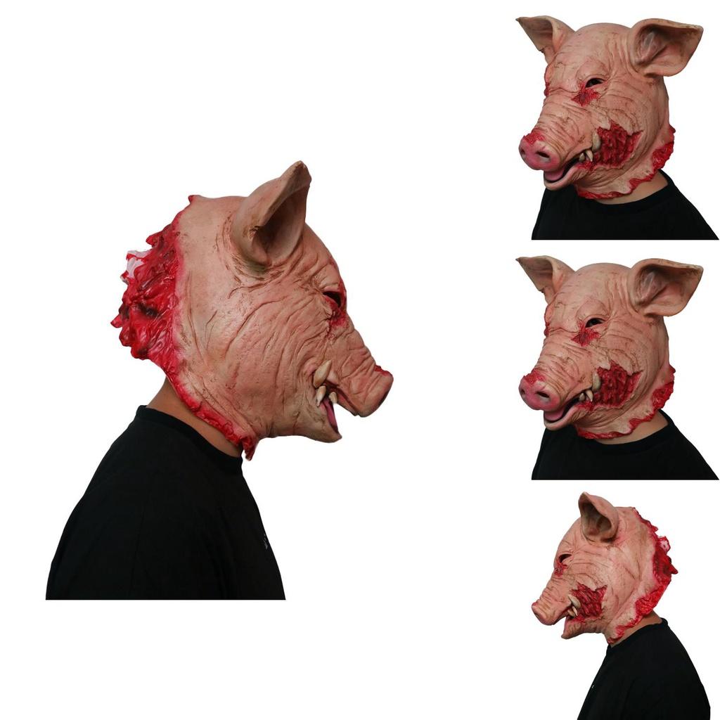 Disturbing Halloween Pig Head Mask For Masquerade Parties Animal Cosplay Latex Hood