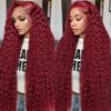 200 Density 99J Burgundy Deep Wave Wig 13x4 13x6 HD Transparent Lace Pre Plucked Full Thick Long Soft  Silky Baby Hair Human Wig