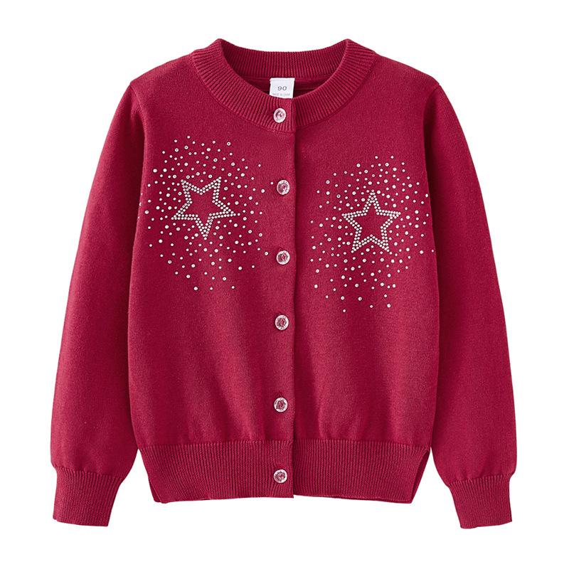 New Children's Clothing Matching Skirt Five-pointed Star Hot Diamond Girls Knitted Cardigan Jacket Children's Sweater