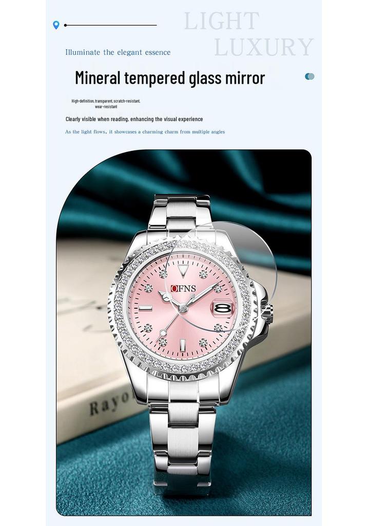 OFNS Women's Casual Luxury Quartz Watch with Calendar and Diamond Accents