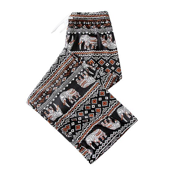 Women Casual Pants Wide Leg Elephant Print Elastic Waist Adjustable Drawstring Loose Fit Trousers Travel Work Daily Wear