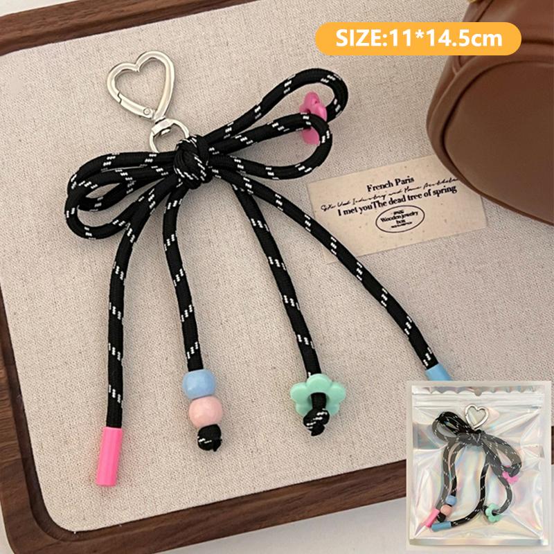Creative Ins Style Braided Colorful Rope Keychain Trendy Bow Keyring For Girls Bag Pendant Backpack Hanging Decoration