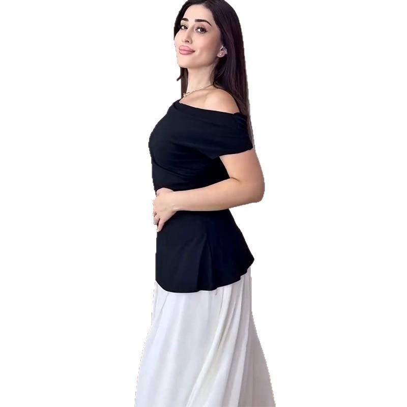 Women's Sleeveless Asymmetrical Neck Solid Color Top and Bodycon Long Skirt Set