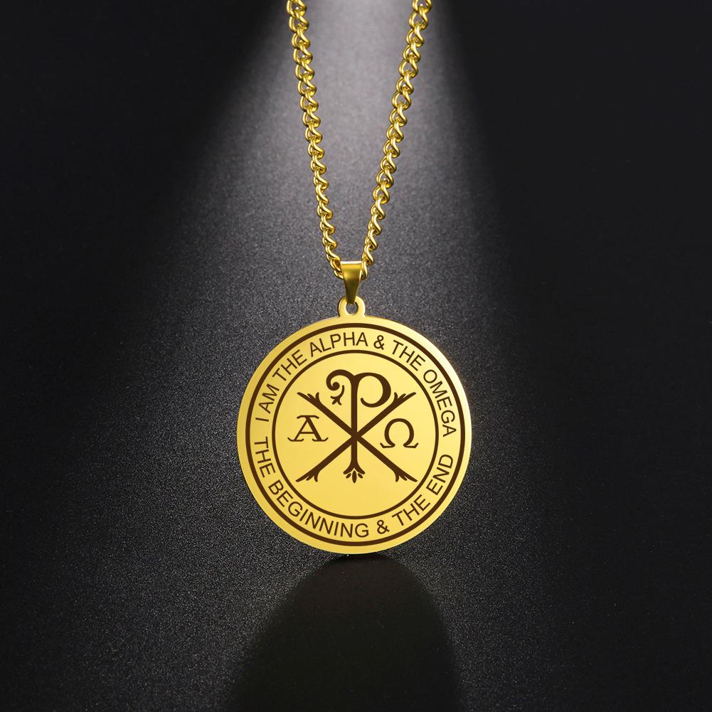 Chi Rho Halskette Edelstahl Christlicher Schmuck Alpha Omega Christogramm Religiöses Geschenk zum Schutz Beten