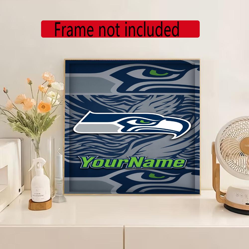 Seattle Seahawks Personalized Text Diamond Painting Round Diamond Mosaic Rhinestones Diamond Embroidery Craft Kit Wall Decor Without Frame
