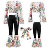 New Retro Disco Generation Stage Performance Suit Printed Top Trousers Set