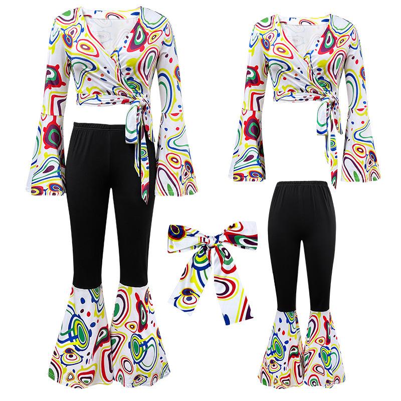 New Retro Disco Generation Stage Performance Suit Printed Top Trousers Set