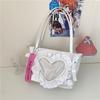 Heart Shape Clear Ita Bag Cute Ruffled Female Tote Bags Japanese Y2K Ribbon Bow Lolita Shoulder Handbag Pin Display Itabag