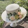 Flat Top Straw Hat Women's Summer Outdoor Travel Sunscreen Sun Hat New Flower Top Hat Vacation Beach Hat