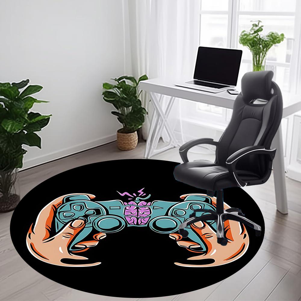 1PC Gamer Controller Office Round Area Rug, Mat Suitable For Office, Under Office Chairs Bedroom Living Room Home Decor, Room Deco