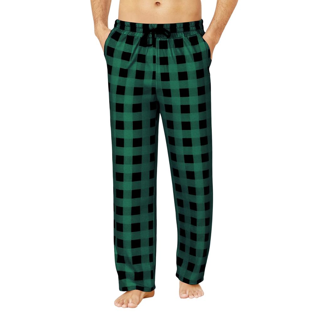 Men's Drawstring Plaid Print Pants - Long Casual Trousers With Belted Pockets
