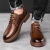 Mens Low Cut Casual Shoes Genuine Leather British Retro Style Business Casual Soft Sole Big Head Work Boots for Spring Autumn