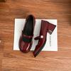 2025 New French Mary Jane Shoes Women's Pearl One-word Buckle Light Mouth Thick Heel Single Shoes Red High Heels Women