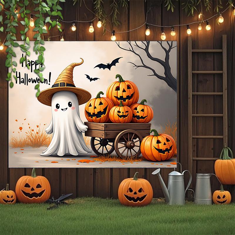 One Halloween party banner - featuring a cute pumpkin and witch hat design with a polyester fabric background.zyc