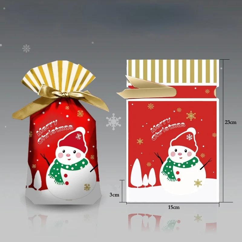 5Pcs New Year Christmas Candy Packaging Santa Gift Bag Xmas Plastic Bag Decorations for Home