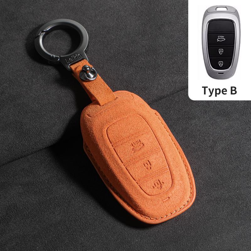 Leather Car Key Case Cover Shell Fob For Hyundai Protector Keychain