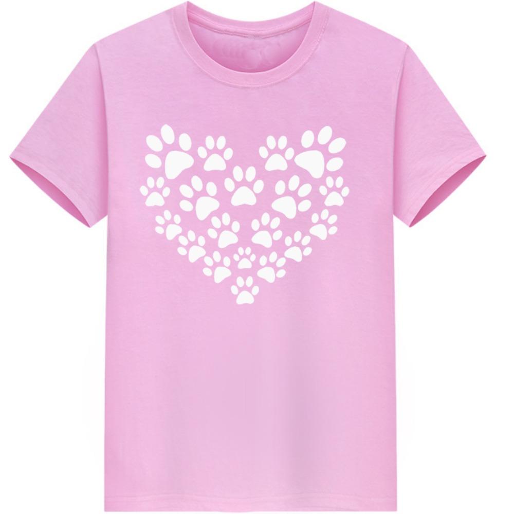 Women's Heart-shaped Dog Footprints Fun Print Dog Lover Round Neck Short Sleeve Sport T-shirt Tops  Harajuku