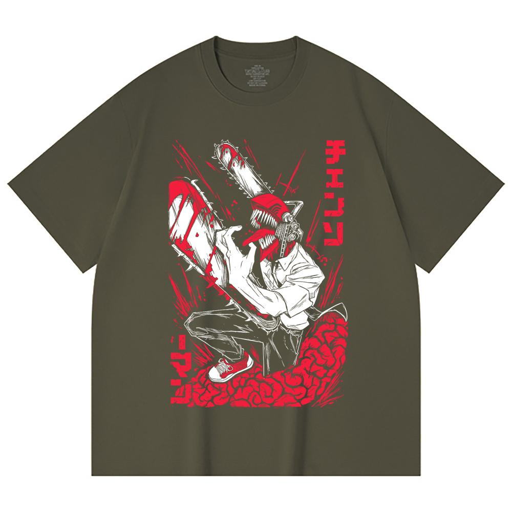 230 Gsm 100% Cotton Chainsaw Man V28 Denji Print Unisex Heavy Cotton T Shirt
