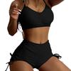Nouveau maillot de bain bikini couleur unie européen et américain pour femme sexy petite poitrine push-up taille haute angle plat cordon de serrage fendu conservateur