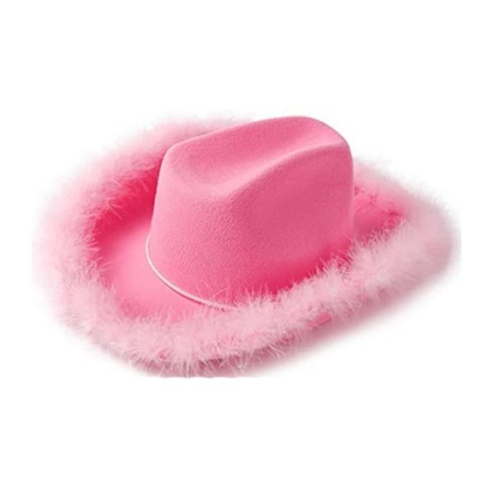 Pink Cowboy Hat Felt Cowboy Hat with Neck Draw String Cosplay Party Costume Accessories Play Dress