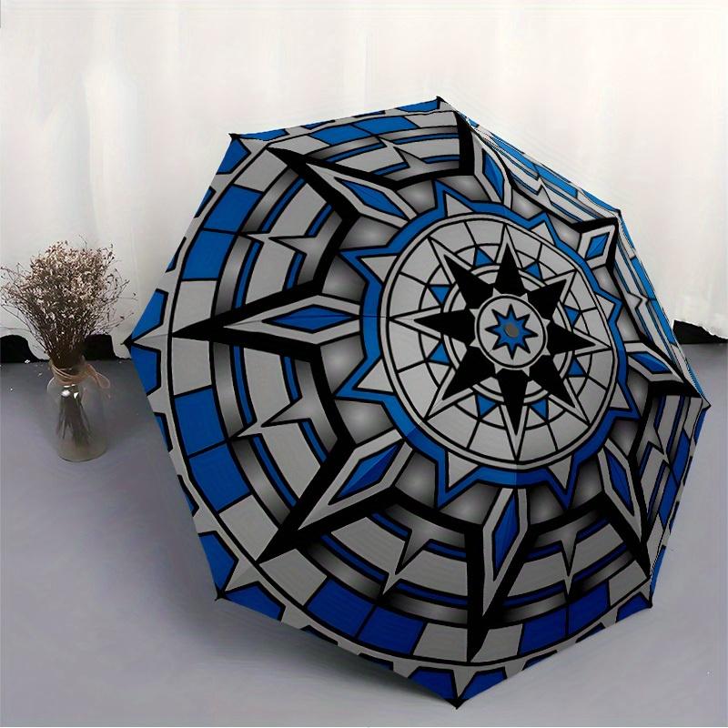 1pc Mandala Artwork Automatic Folding Umbrella, Portable & Foldable Design with 8 Ribs, Casual Outdoor Accessory Halloween and Christmas Gif
