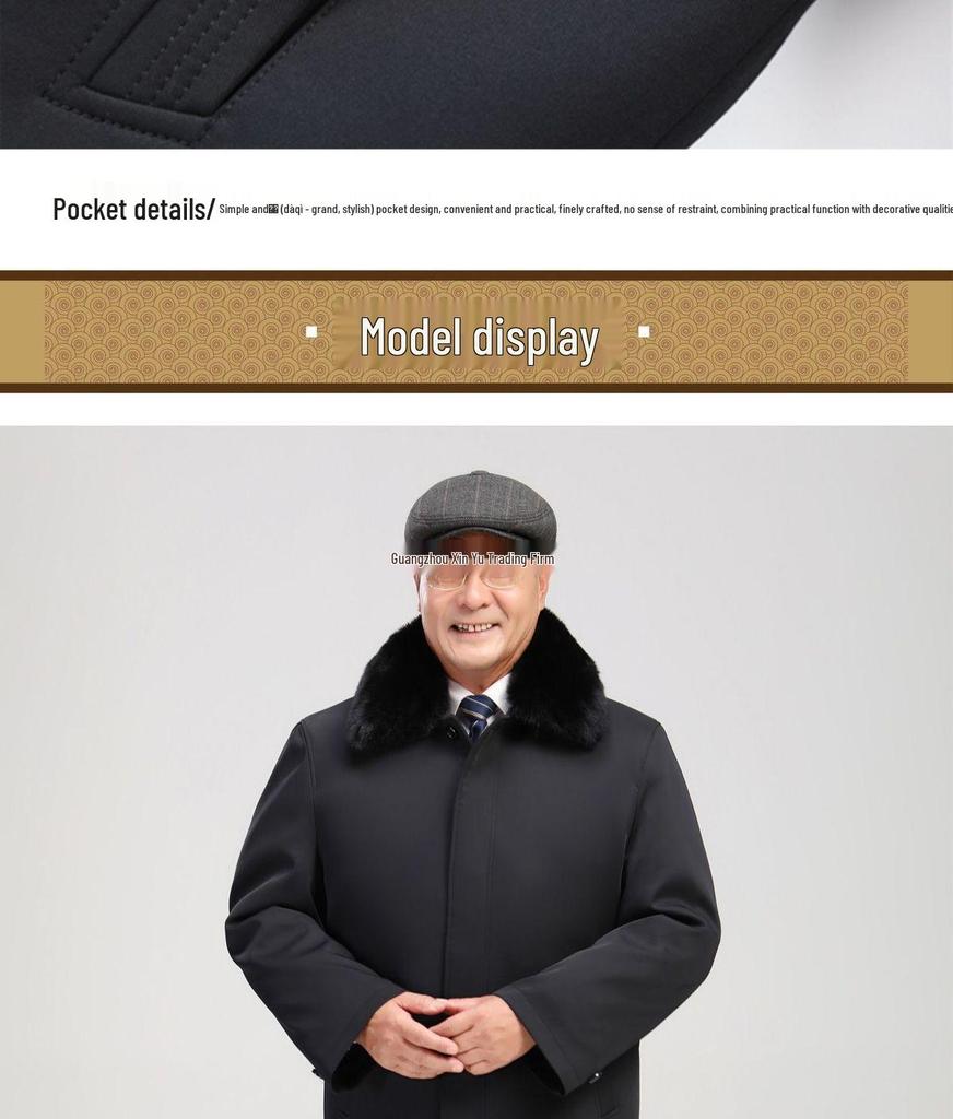 Fleece-Lined Cotton Jacket for Middle-Aged to Elderly Men: Winter Coat for 60, 70, and 80-Year-Olds.