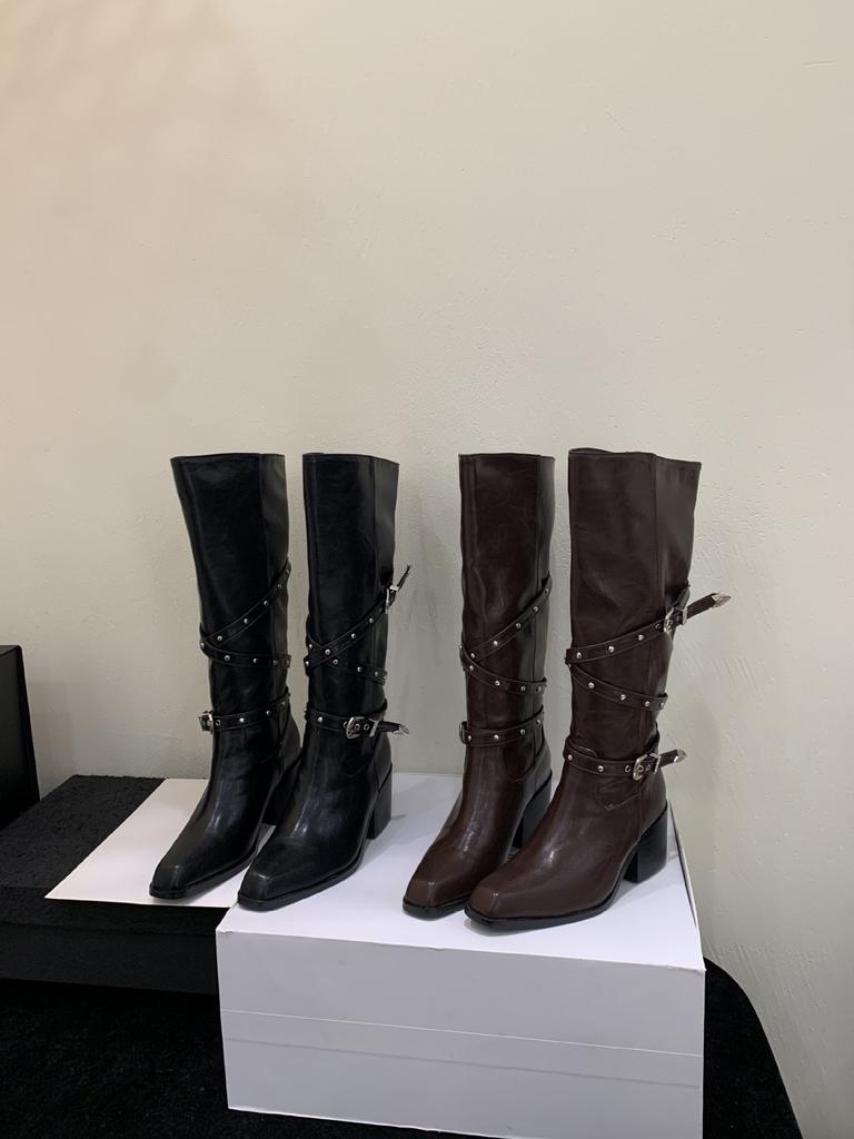 Korean Fashion Boots Feel Belt Buckle Small Thick Heel High Boots Children But Knee High Heel Thin Boots