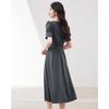Elegant French Pleated Square Neck Puff Sleeve Midi Dress