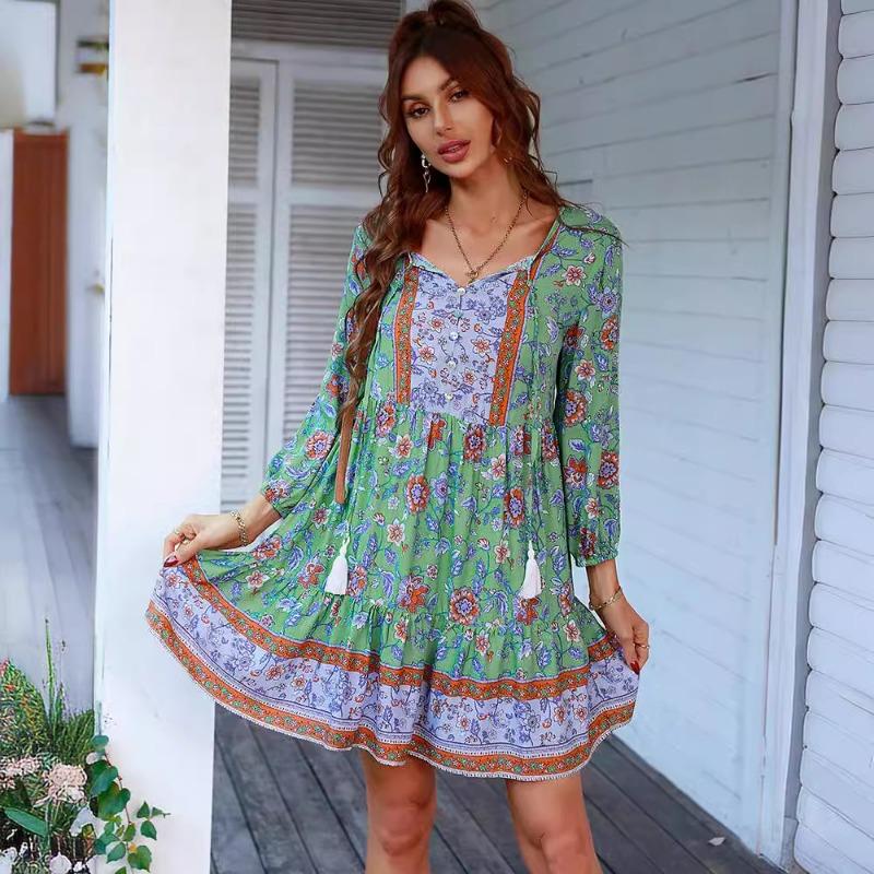 Damen Sommer Böhmisches Freizeit Urlaubs Kleid
