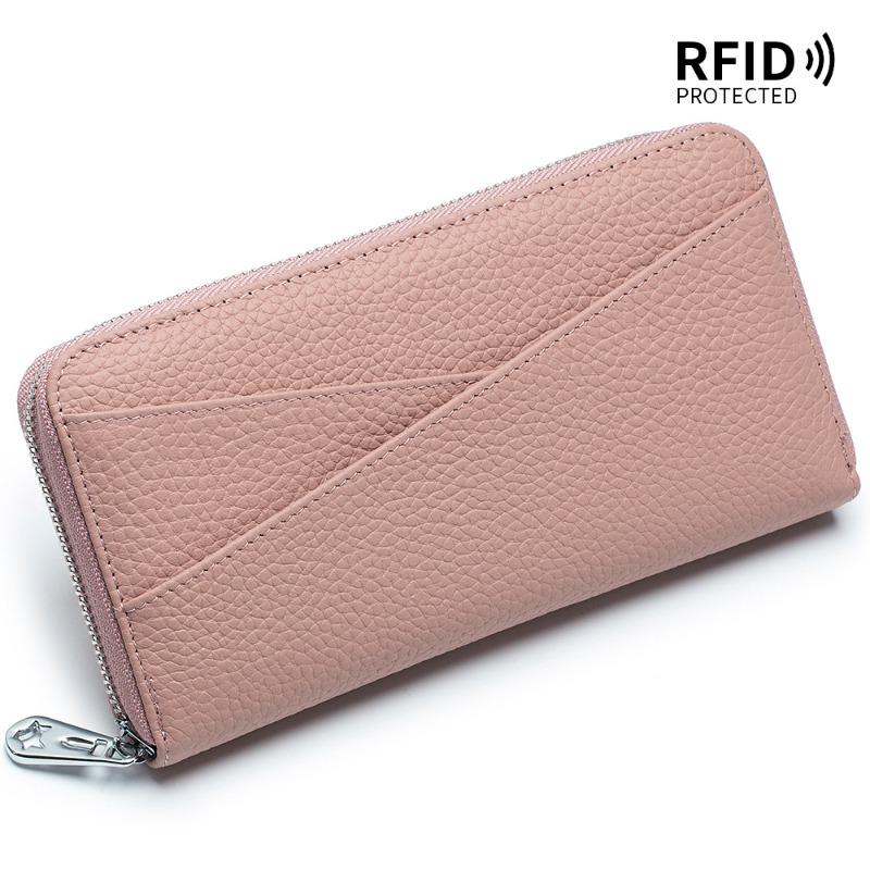 Japanese-style Leather Long Wallet Women's Large-capacity RFID First-layer Cowhide Organ Card Bag Fashion Clutch Bag Mobile Phone Bag