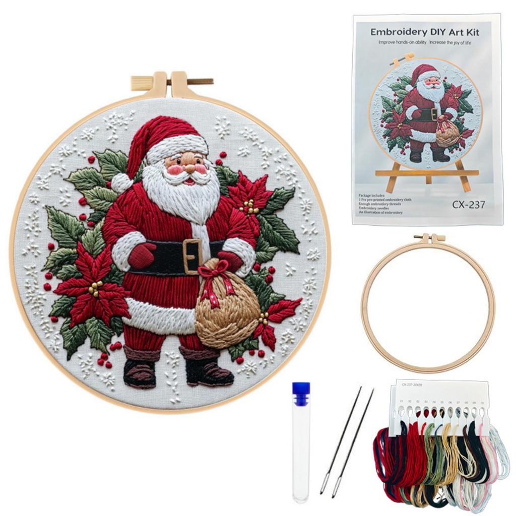 Christmas Embroidery Kit with Fabric and English Instructions