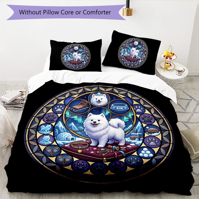 Winter Dog Fantasy Pattern Bedding,Quilt Set Quilt Cover Pillowcase Home Birthday Gift (1*duvet cover+2*pillowcase,without core)
