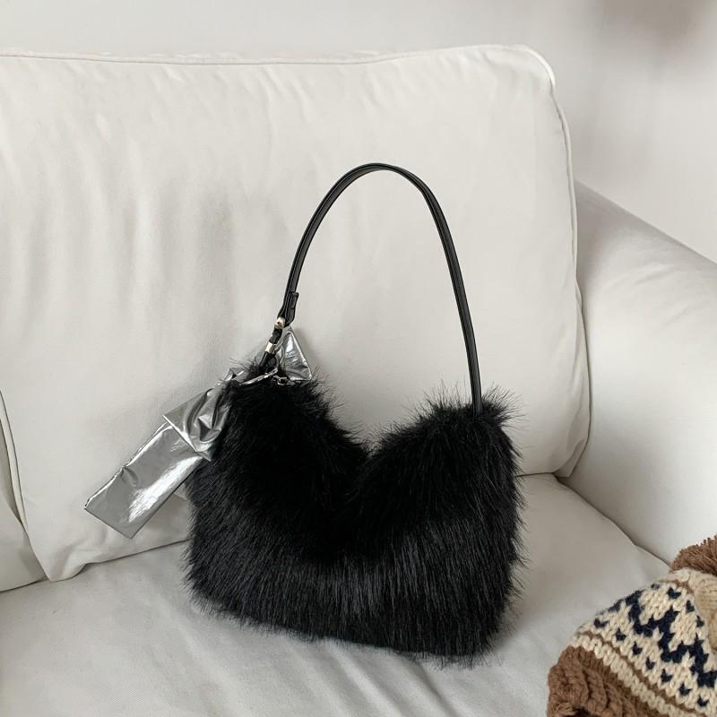 

Fashionable All-matching Fluffy Underarm Bag High-end Women s Casual Leopard Print Shoulder Commuting Plush Handbag чёрный