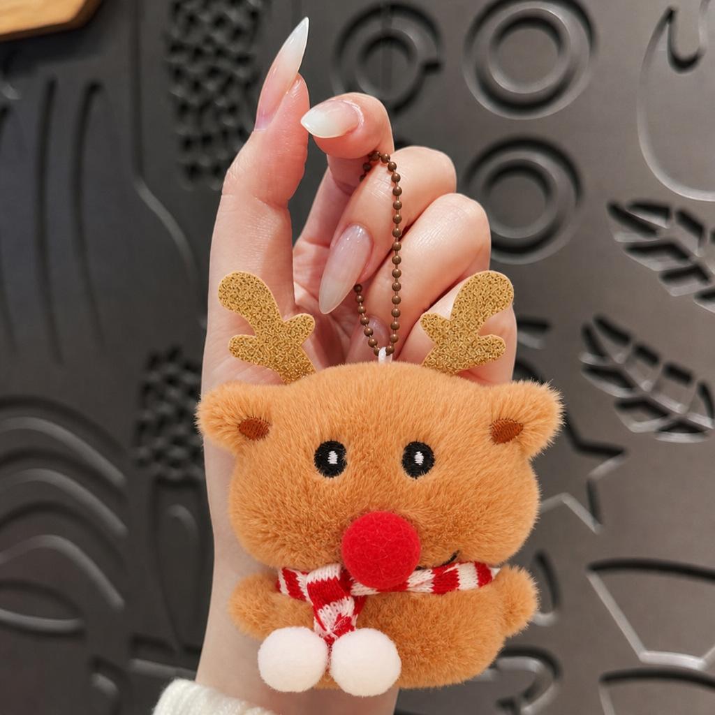 Plush Christmas keychain female cute cartoon Santa snowman couple bag pendant cheap small gifts