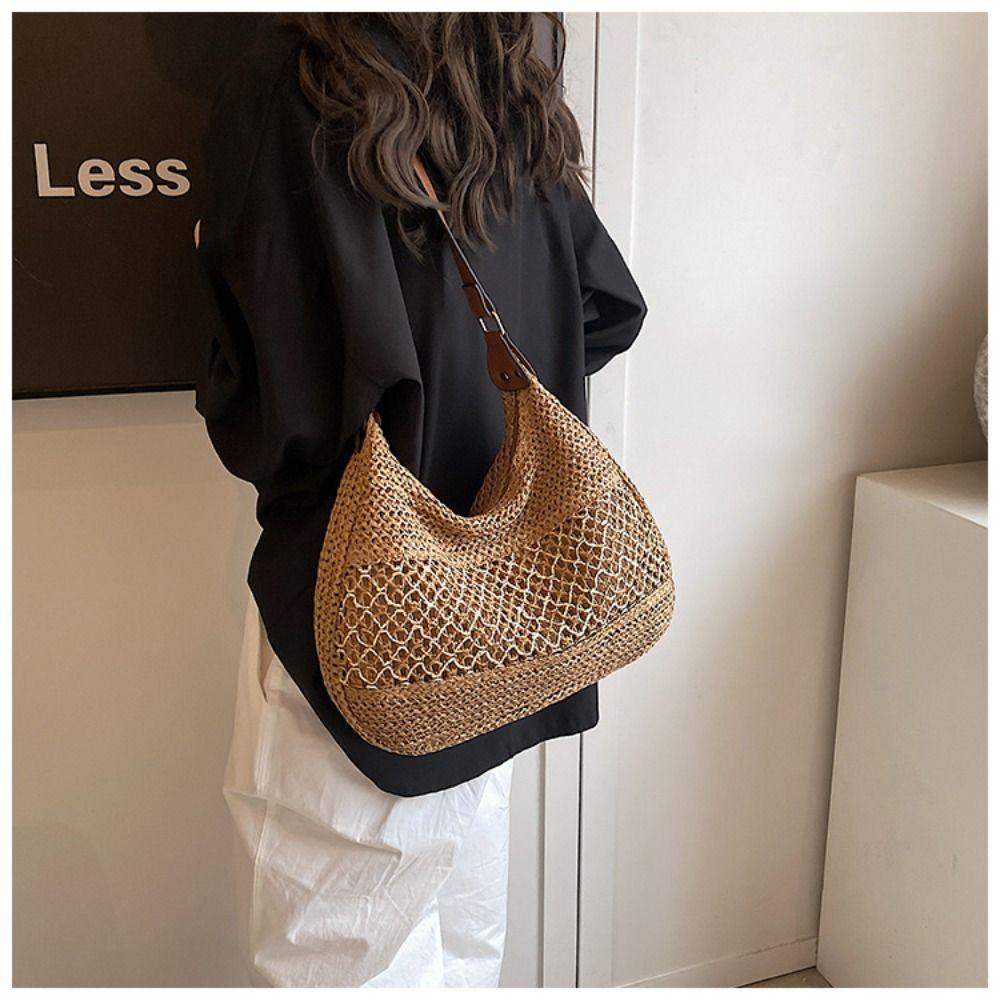 Simple Weave Tote Bag Fashion Summer Beach Straw Handbag Casual Bohemian Shoulder Bag  Beach